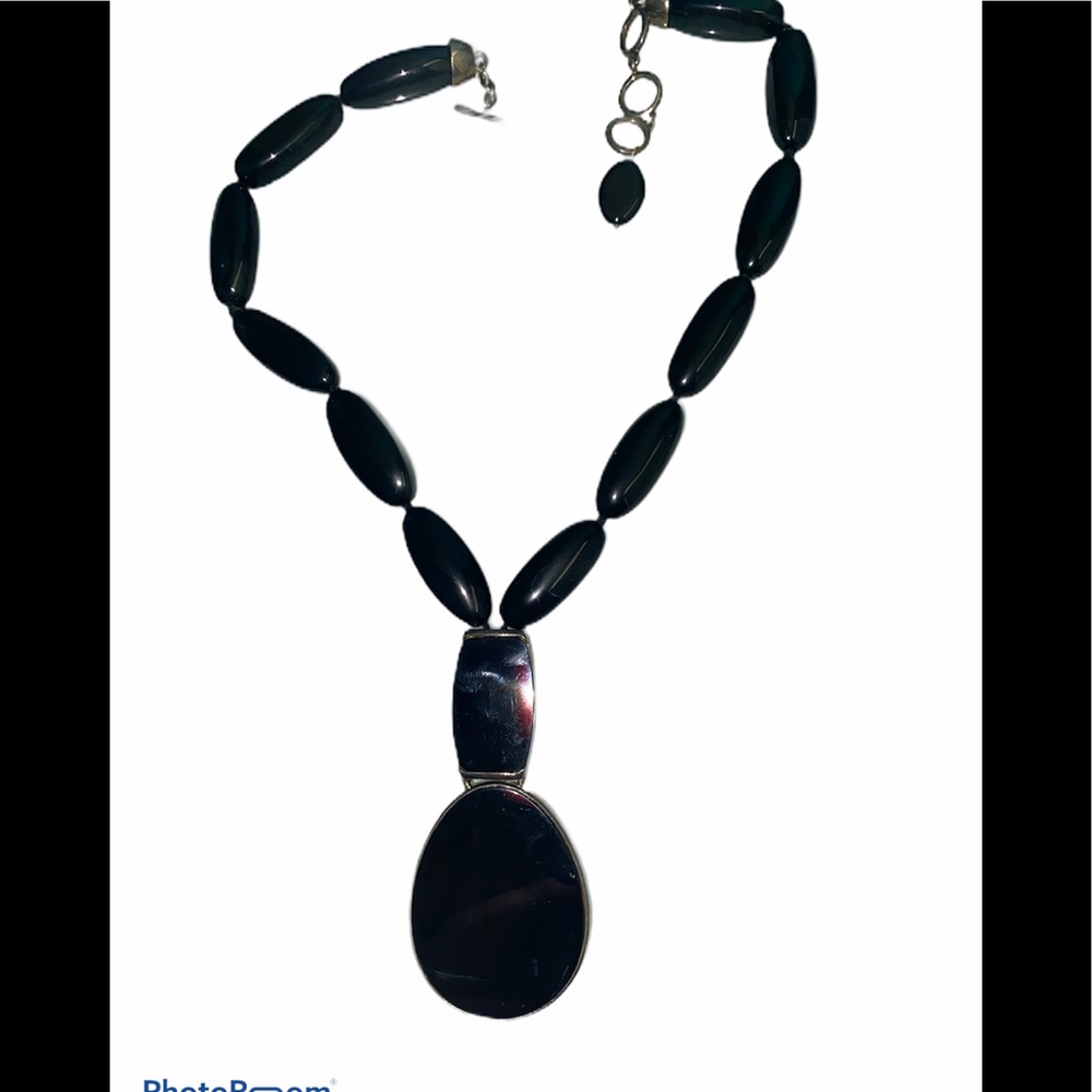 Beautiful vintage Sterling Black Onyx Big Necklace